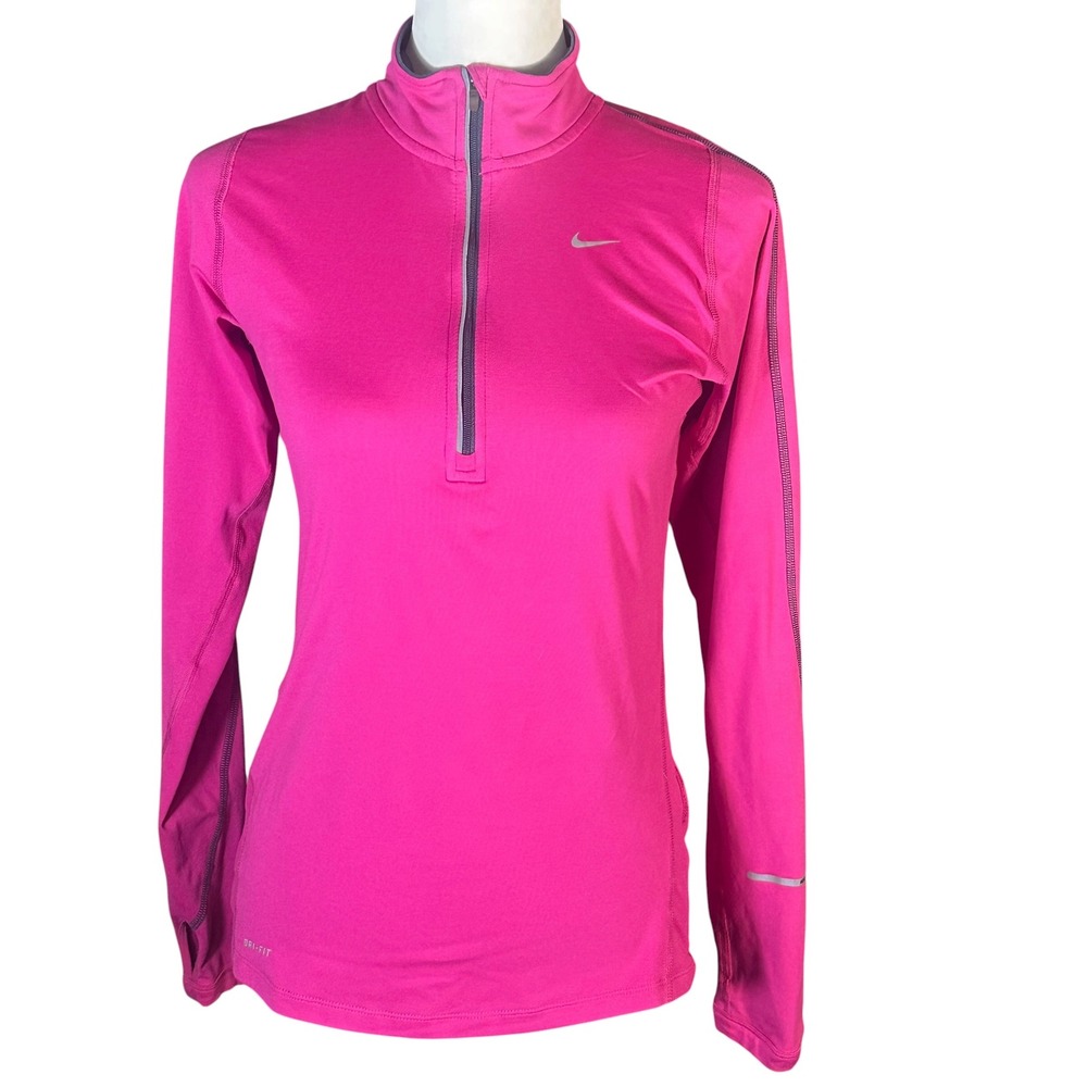 Nike Pullover Womens XS Pink Dri-FIT Half Zip Running Long Sleeve Thumbholes